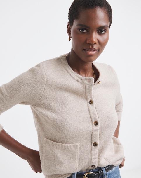 Cosy Yarn Oatmeal Crew Neck Cardigan