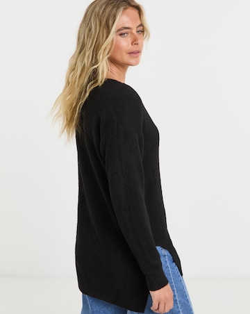 Black Cosy V Neck Longline Jumper