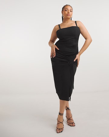 Black Ruched Front Midaxi Dress