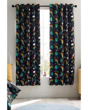 Catherine Lansfield Rainbow Rockets Eyelet Curtains Two Panels