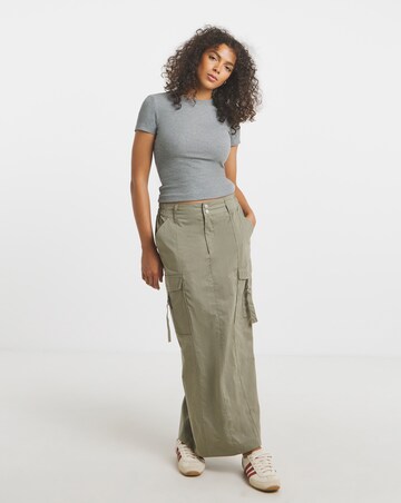 Simply Be Khaki Plush Cargo Tech Midi Skirt