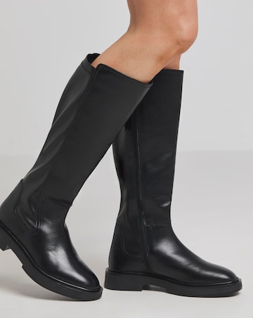Perry Stretch Back Panel Flat Knee High Boots Wide E Fit Curvy Calf