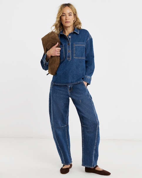Dark Blue Authentic Stretch Tapered Jeans