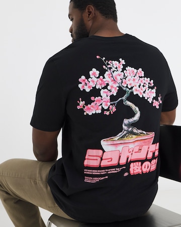 Jack & Jones Sakura Oriental Back Graphic T-Shirt - Black