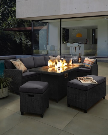 Valencia Corner Dining Set With Firepit Table
