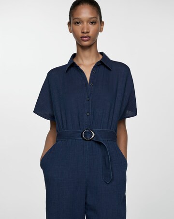Mango Textured Cotton Navy Jumpsuit