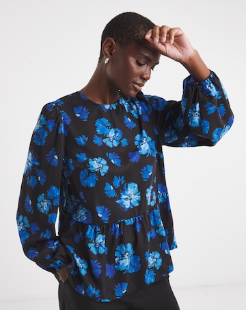 Printed Long Sleeve Peplum Top