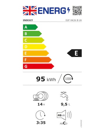 Indesit D2F HK26 B UK Full Size Dishwasher 14 Place Settings Black + Install