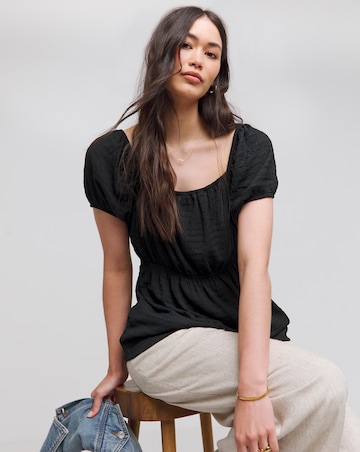 Black Short Sleeve Textured Top