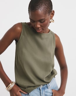 Slash Neck Linen Mix Shell Top