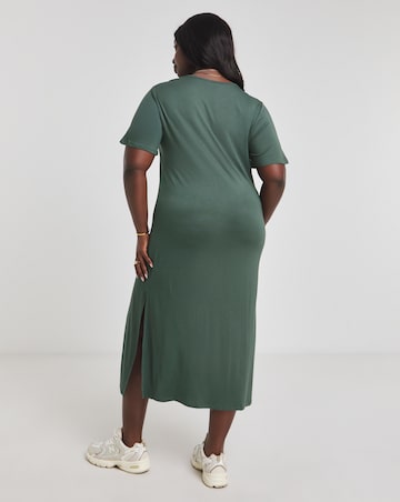 Simply Be Khaki Viscose Elastane Midi T-Shirt Dress