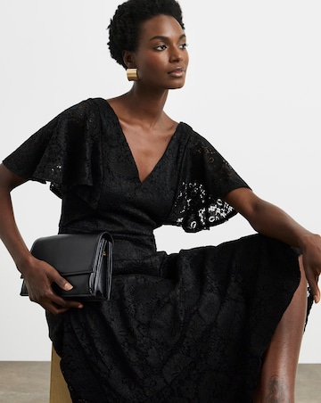 Joanna Hope Black Angel Sleeve Stretch Lace Midi Dress