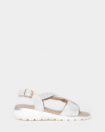 Cushion Walk White Shimmer Cross Strap Buckle Sandals - Wide Fit (E)