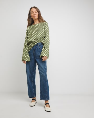 Crew Neck Flute Sleeve Top - Green Spot