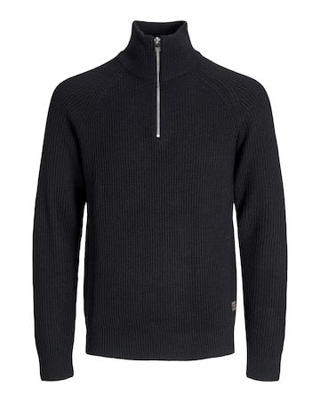 Jack & Jones Pannel Knit Half Zip - Black