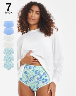 Pretty Secrets (7 Pack) Cotton Full Fit Brief Knickers Aqua Floral