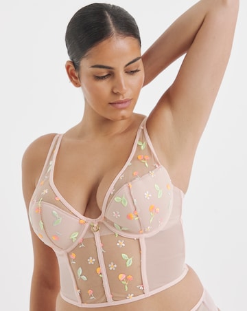 Simply Be Summer Cherries Embroidery Half Padded Underwired Longline Bra B-F