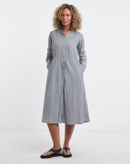 Anise Coralie Embroidered Sleeve Button Front Cotton Dress