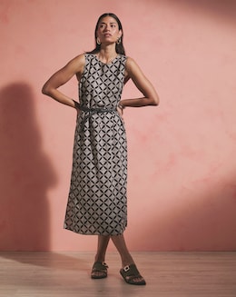 Linen Mix Midi Shift Dress
