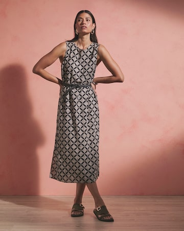 Linen Mix Midi Shift Dress