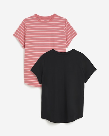 Simply Be Black & Pink Stripe 2 Pack Curved Hem Longline T-Shirts