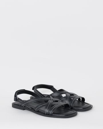 Sedona Contast Stitch Leather Strappy Flat Sandals - Wide Fit (E)