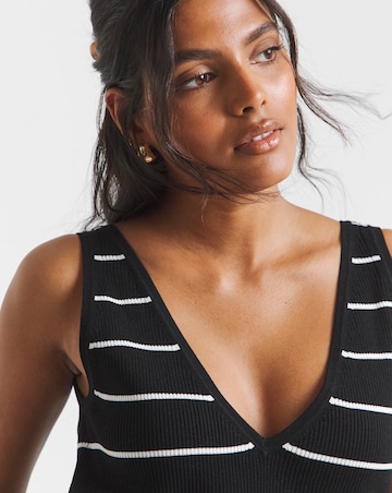 Simply Be Black and White Stripe V Neck Ribbed Knit Vest