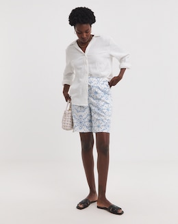 Printed Linen Mix Knee Length Shorts