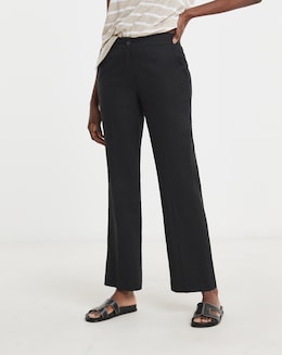 Black Linen Mix Straight Leg Trousers