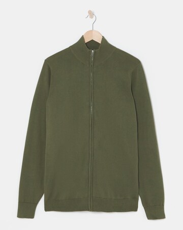 Olive Zip Through Funnel Neck Cardigan