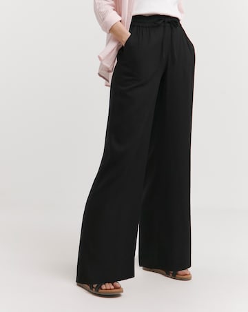 Black Linen Mix Wide Leg Trousers