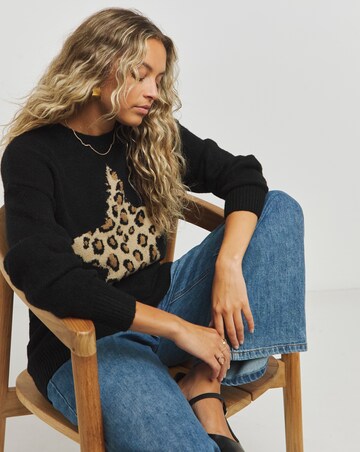Black Leopard Star Longline Jumper