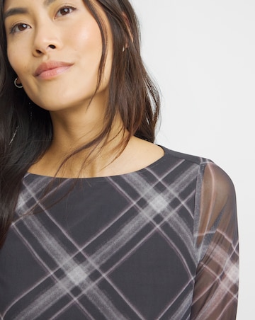 Mesh Pleated Ballet Slash Neck Dress