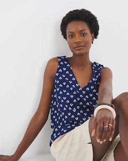 Printed V Neck Woven Vest