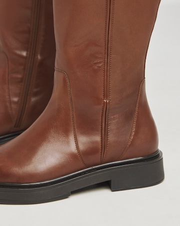 Andy Leather Stretch Seam Knee High Flat Boots Wide E Fit Super Curvy Calf