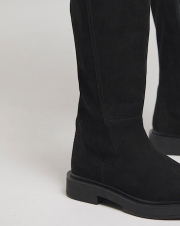 Perry Stretch Back Panel Flat Knee High Boots Wide E Fit Curvy Plus Calf