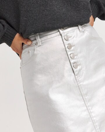 SilverExposed Button Metallic Mini Skirt