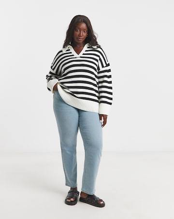 Simply Be Mono Stripe Collar Detail Jumper