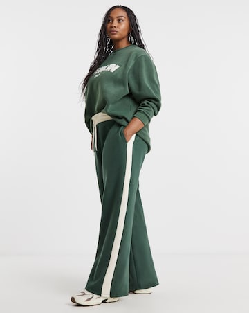Forest Green & Ecru Side Stripe Wide Leg Joggers