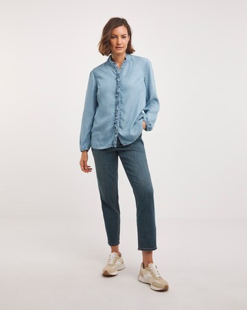 Mid Blue Ruffle Lyocell Denim Shirt