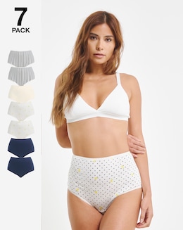 Pretty Secrets (7 Pack) Cotton Full Fit Brief Knickers Lemon Stripe