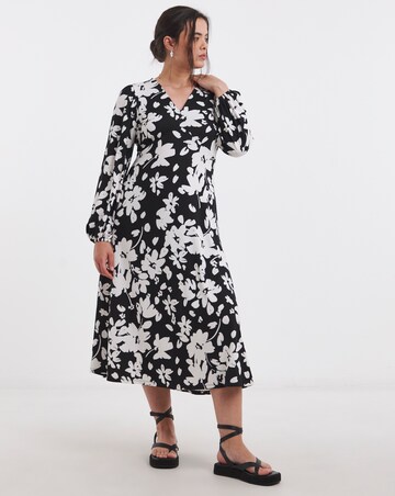 Simply Be Mono Floral Print Supersoft Midi Dress