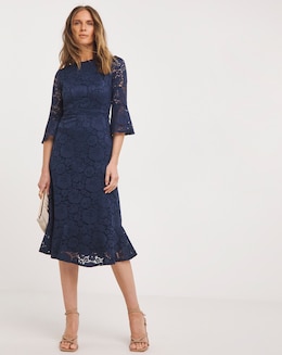Joanna Hope Fluted Sleeve Stretch Lace Midi Dress