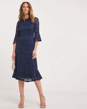 Joanna Hope Fluted Sleeve Stretch Lace Midi Dress