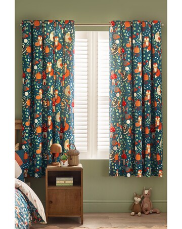 Catherine Lansfield Fox and Woodland Friends Eyelet Curtains Two Panels
