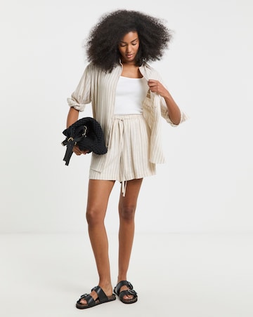 Simply Be Neutral Striped Tie Waist Linen Mix Shorts