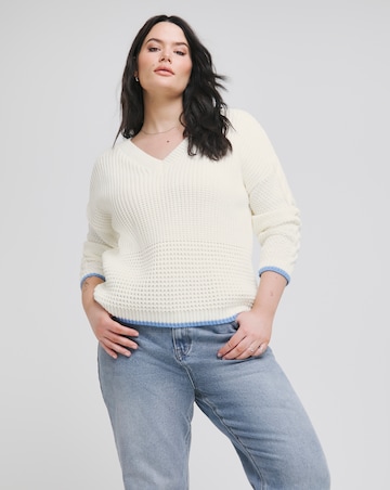 Simply Be White Waffle Stitch Tipped Jumper