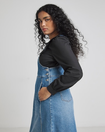 Simply Be Light Mid Blue Denim Dungaree Dress