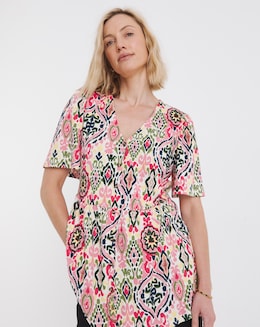 Aztec Print Angel Sleeve Longline Top