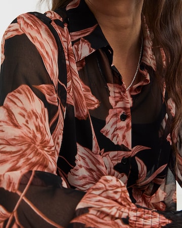 Printed Georgette Volume Sleeve Shirred Cuff Shirt